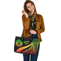 American Samoa Large Leather Tote Bag - Reggae Polynesian Tentacle Tribal Pattern - Polynesian Pride
