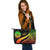 Tahiti Large Leather Tote Bag - Reggae Polynesian Tentacle Tribal Pattern - Polynesian Pride