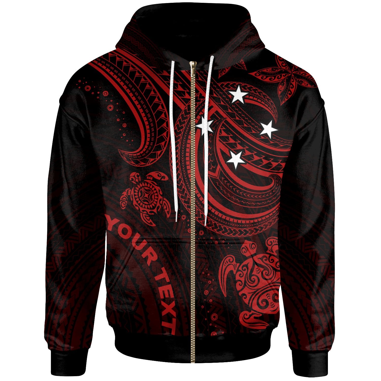 Federated States of Micronesia Custom Zip up Hoodie Red Turtle Unisex Red - Polynesian Pride