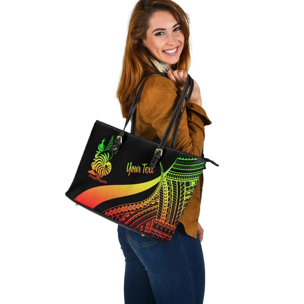 New Caledonia Custom Personalised Large Leather Tote Bag - Reggae Polynesian Tentacle Tribal Pattern Crest - Polynesian Pride