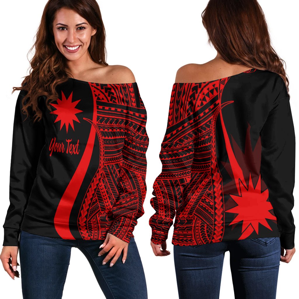 Nauru Custom Personalised Women's Off Shoulder Sweater - Red Polynesian Tentacle Tribal Pattern Red - Polynesian Pride