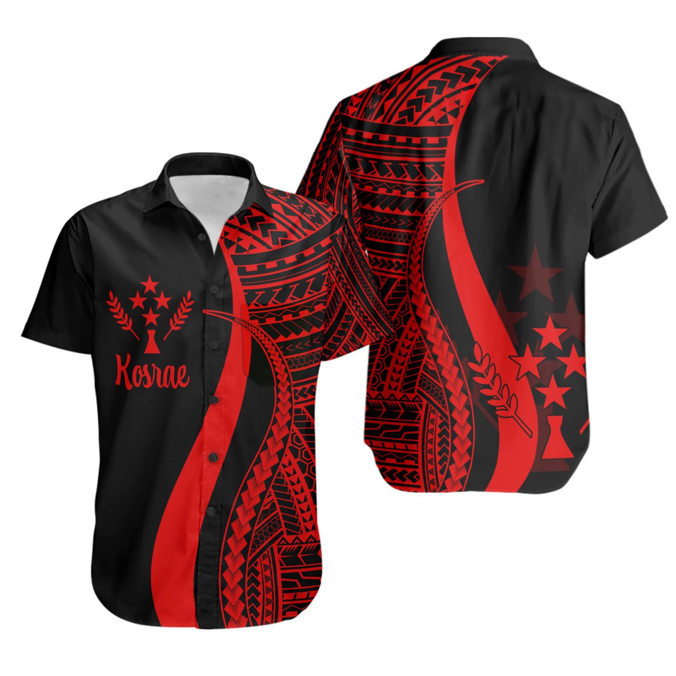 Kosrae Short Sleeve Shirts - Red Polynesian Tentacle Tribal Pattern Unisex Red - Polynesian Pride