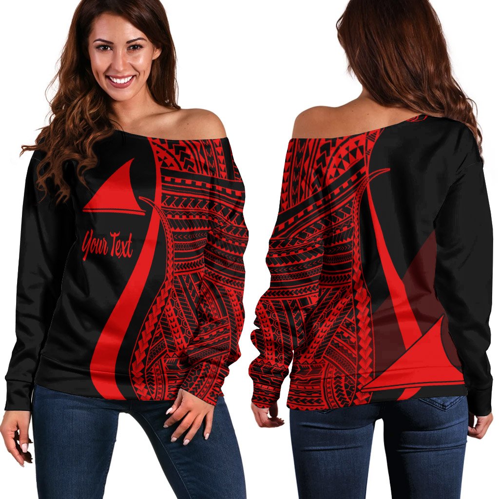 Tokelau Custom Personalised Women's Off Shoulder Sweater - Red Polynesian Tentacle Tribal Pattern Red - Polynesian Pride