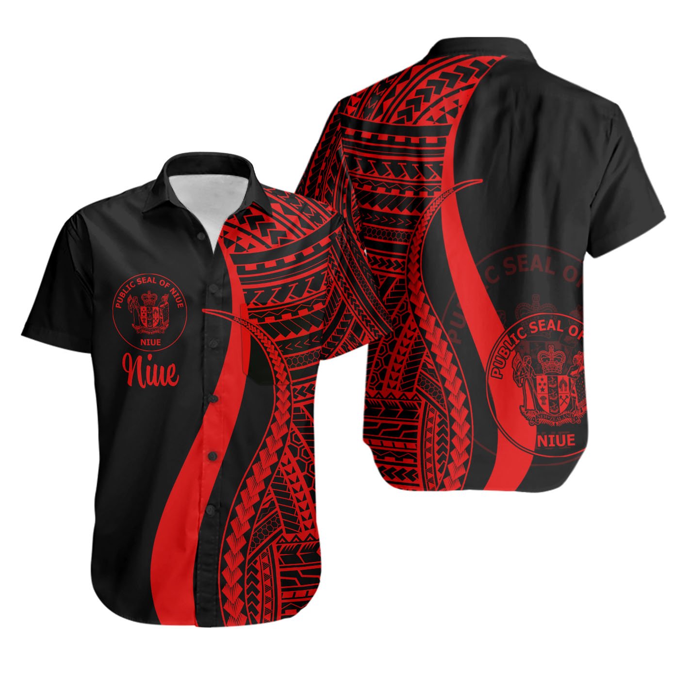 Niue Short Sleeve Shirts - Red Polynesian Tentacle Tribal Pattern Unisex Red - Polynesian Pride