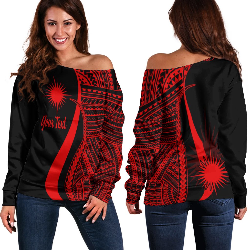 Marshall Islands Custom Personalised Women's Off Shoulder Sweater - Red Polynesian Tentacle Tribal Pattern Red - Polynesian Pride