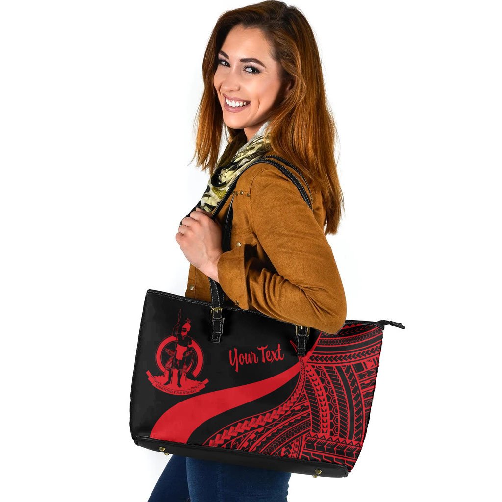 Vanuatu Custom Personalised Large Leather Tote Bag - Red Polynesian Tentacle Tribal Pattern Red - Polynesian Pride