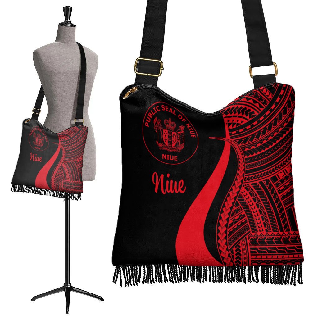 Niue Boho Handbag - Red Polynesian Tentacle Tribal Pattern - Polynesian Pride
