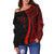 Fiji Women's Off Shoulder Sweater - Red Polynesian Tentacle Tribal Pattern Crest - Polynesian Pride