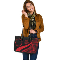 Cook Islands Large Leather Tote Bag - Red Polynesian Tentacle Tribal Pattern - Polynesian Pride