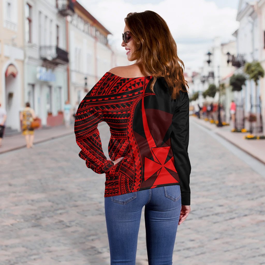Wallis And Futuna Custom Personalised Women's Off Shoulder Sweater - Red Polynesian Tentacle Tribal Pattern - Polynesian Pride