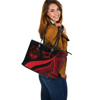 Marshall Islands Large Leather Tote Bag - Red Polynesian Tentacle Tribal Pattern Crest - Polynesian Pride