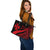 Wallis And Futuna Large Leather Tote Bag - Red Polynesian Tentacle Tribal Pattern - Polynesian Pride