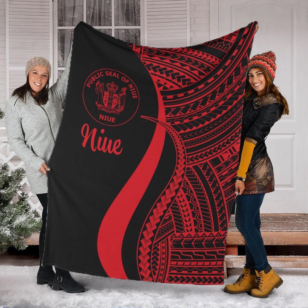 Niue Premium Blanket - Red Polynesian Tentacle Tribal Pattern White - Polynesian Pride