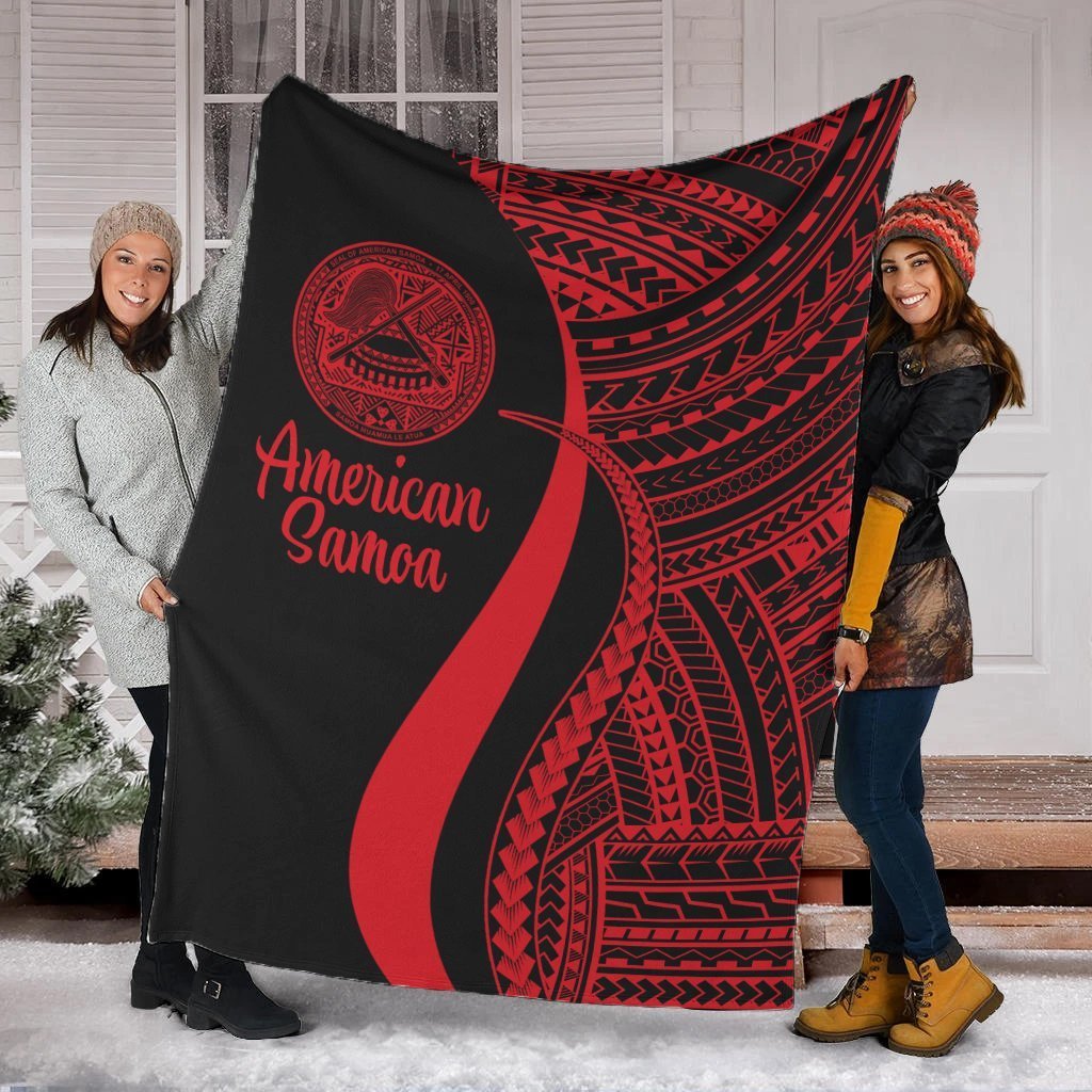 American Samoa Premium Blanket - Red Polynesian Tentacle Tribal Pattern White - Polynesian Pride