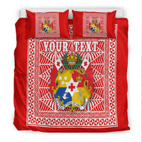 (Custom Personalised) Tonga Pattern Bedding Set Coat of Arms - Red and White LT4 - Polynesian Pride