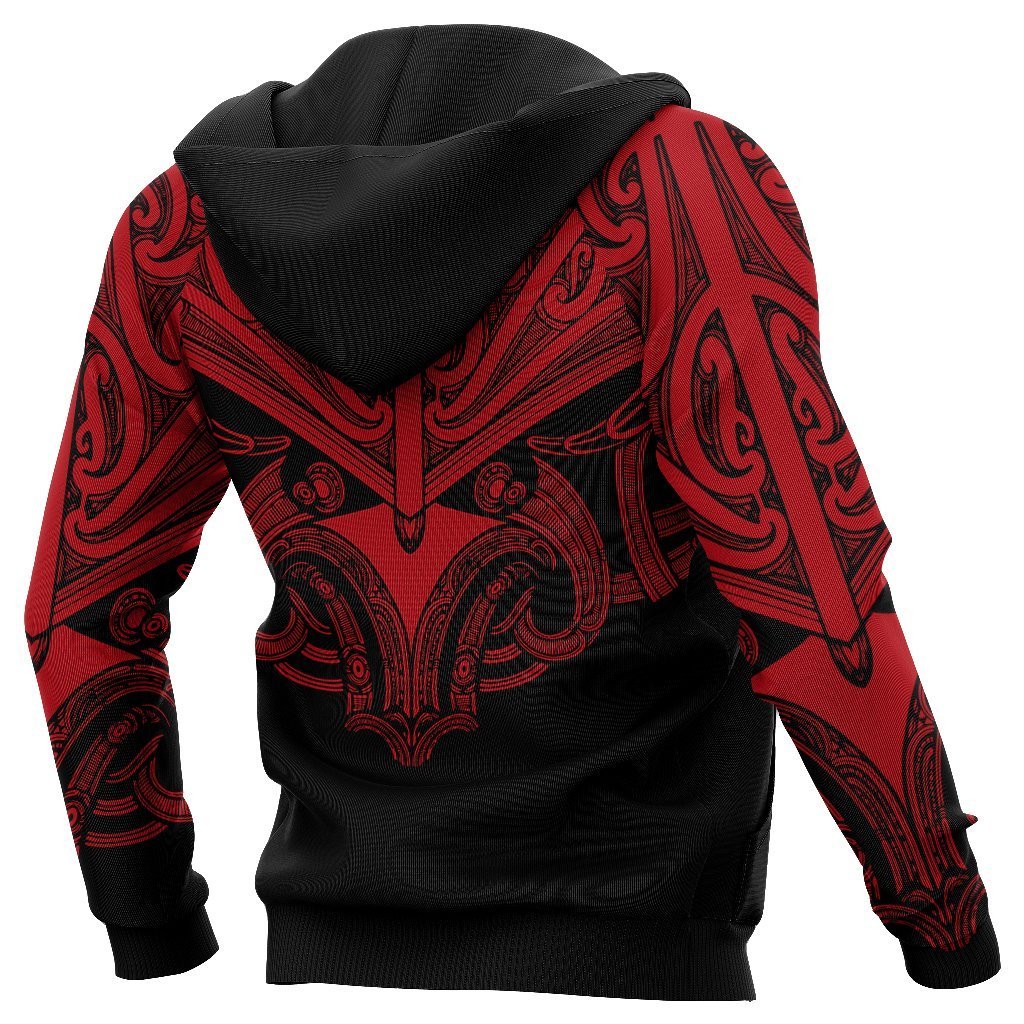 Maori Tattoo Zip Hoodie Hei Matau Abalone Red - Polynesian Pride