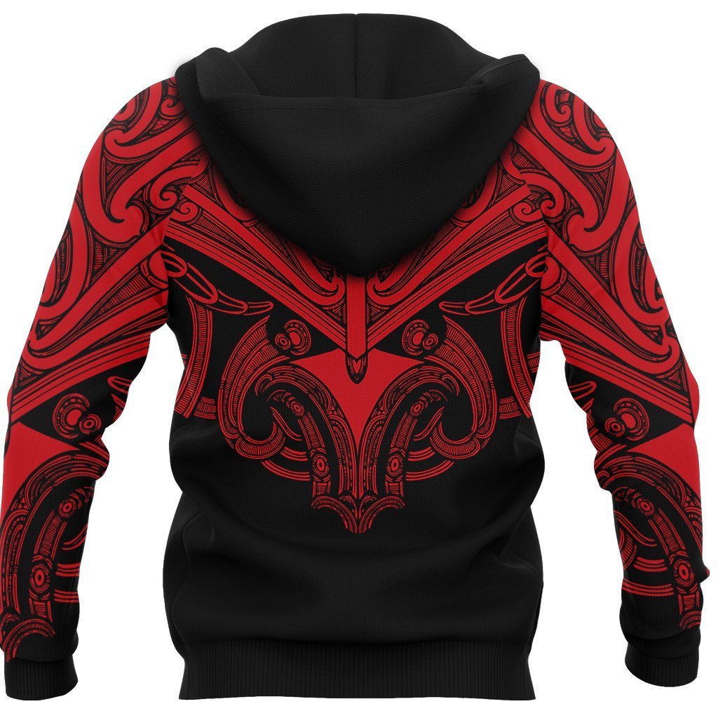 Maori Tattoo Zip Hoodie Hei Matau Abalone Red - Polynesian Pride