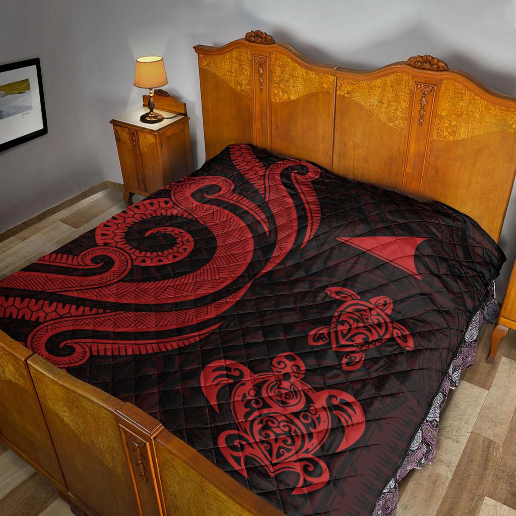 Tokelau Premium Quilt - Red Tentacle Turtle - Polynesian Pride