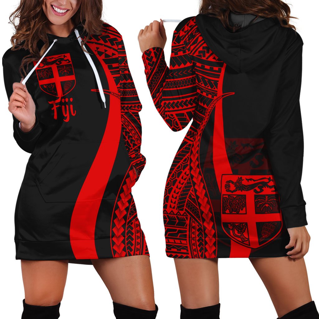 Fiji Women's Hoodie Dress - Red Polynesian Tentacle Tribal Pattern Red - Polynesian Pride