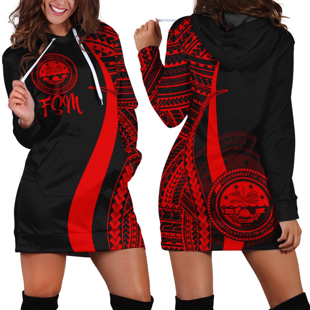 Federated States of Micronesia Women's Hoodie Dress - Red Polynesian Tentacle Tribal Pattern Red - Polynesian Pride