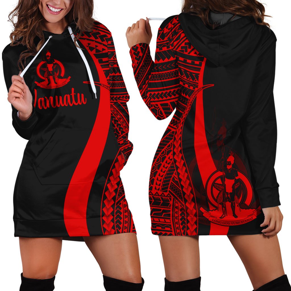 Vanuatu Women's Hoodie Dress - Red Polynesian Tentacle Tribal Pattern Red - Polynesian Pride