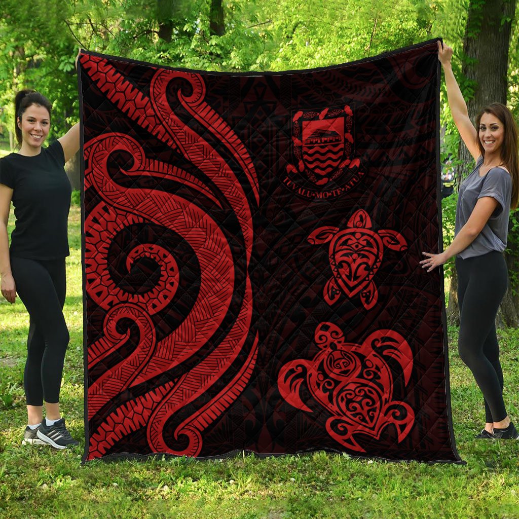 Tuvalu Premium Quilt - Red Tentacle Turtle Red - Polynesian Pride