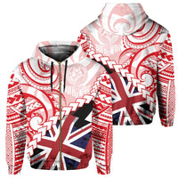 Polynesian Kakau Flag of Hawaii Zip Hoodie Red Unisex Red - Polynesian Pride