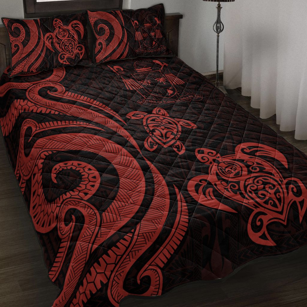 Fiji Quilt Bed Set - Red Tentacle Turtle Crest Red - Polynesian Pride