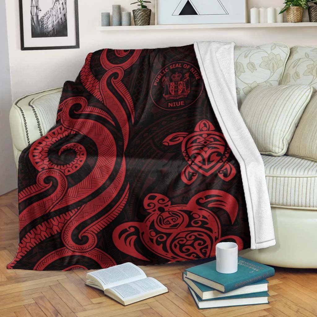 Niue Premium Blanket - Red Tentacle Turtle White - Polynesian Pride