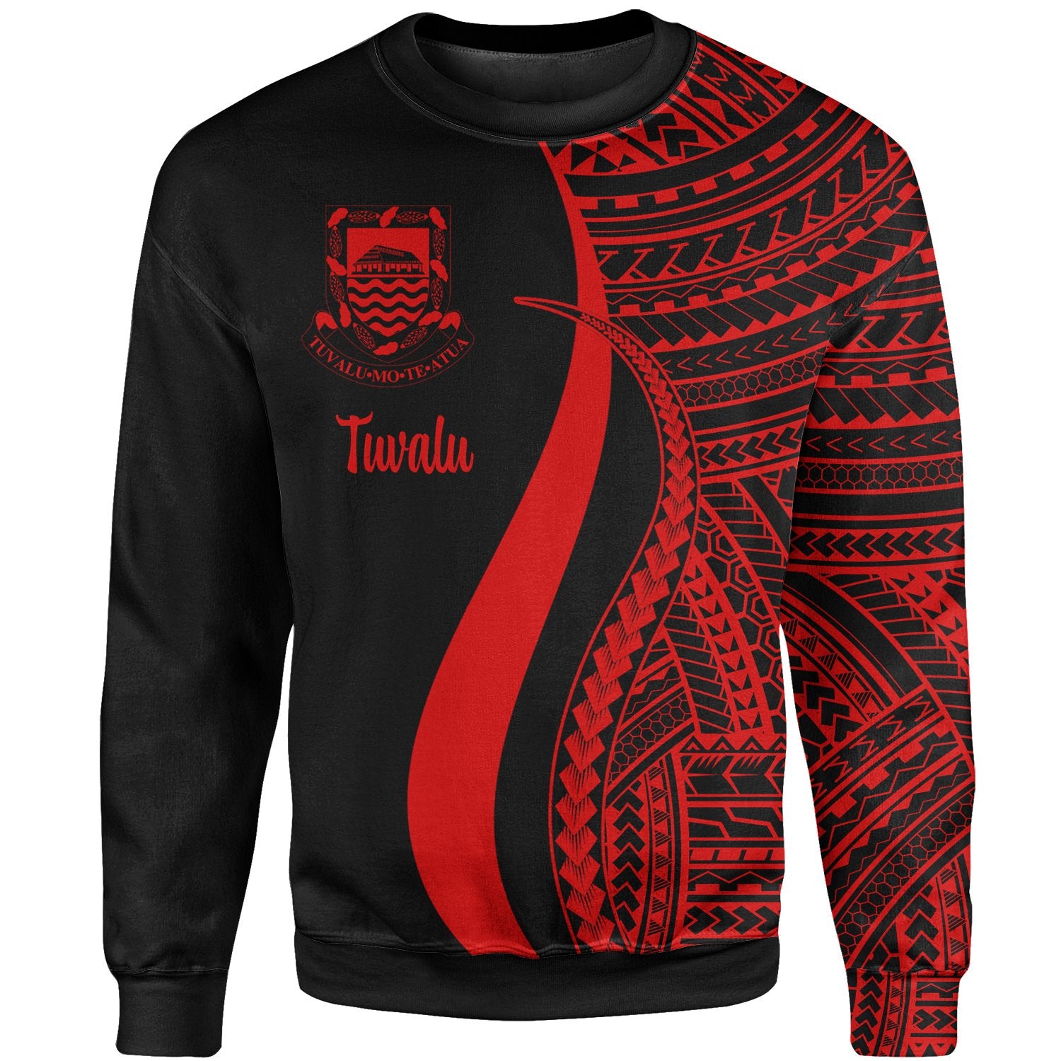 Tuvalu Sweatshirt - Red Polynesian Tentacle Tribal Pattern Unisex Red - Polynesian Pride