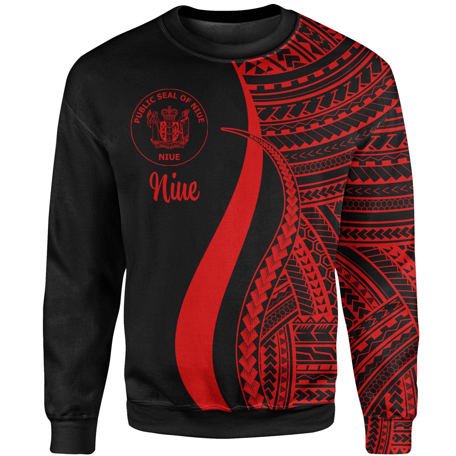 Niue Sweatshirt - Red Polynesian Tentacle Tribal Pattern Unisex Red - Polynesian Pride