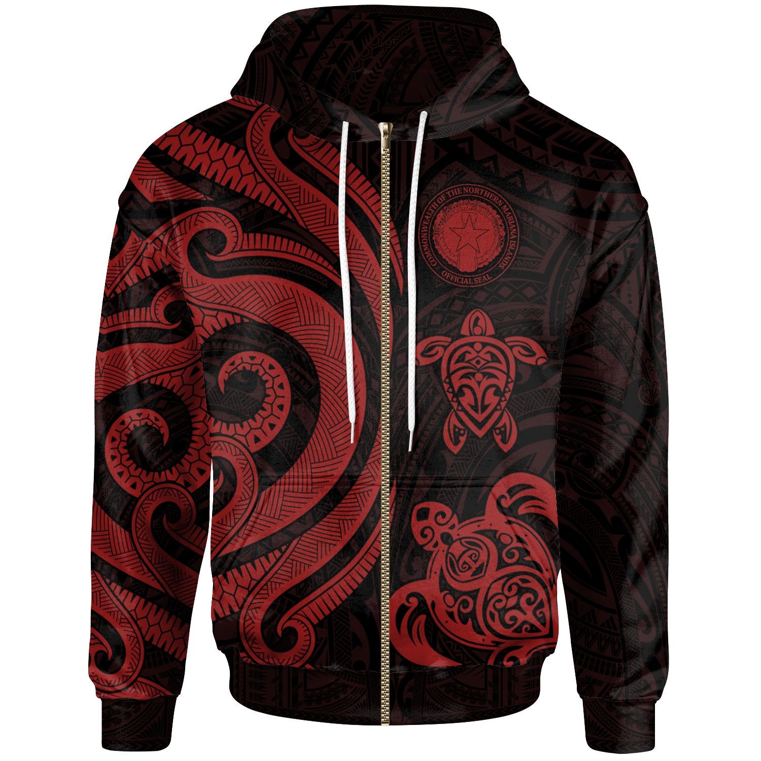 Northern Mariana Zip up Hoodie Red Tentacle Turtle Unisex Red - Polynesian Pride