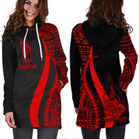 New Caledonia Women's Hoodie Dress - Red Polynesian Tentacle Tribal Pattern - Polynesian Pride