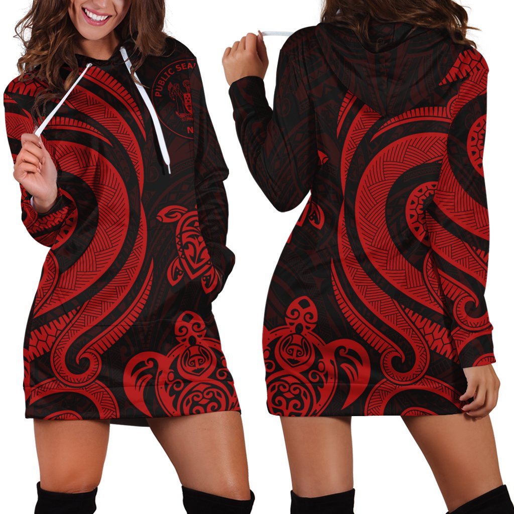 Niue Women Hoodie Dress - Red Tentacle Turtle Red - Polynesian Pride