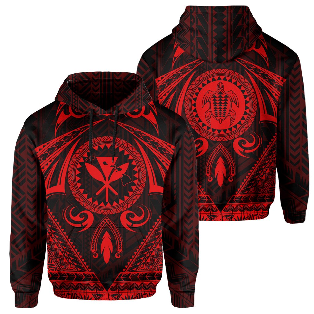 Polynesian Kakau Kanaka Turtle Map Hawaii Hoodie Circle Style Red Unisex Red - Polynesian Pride