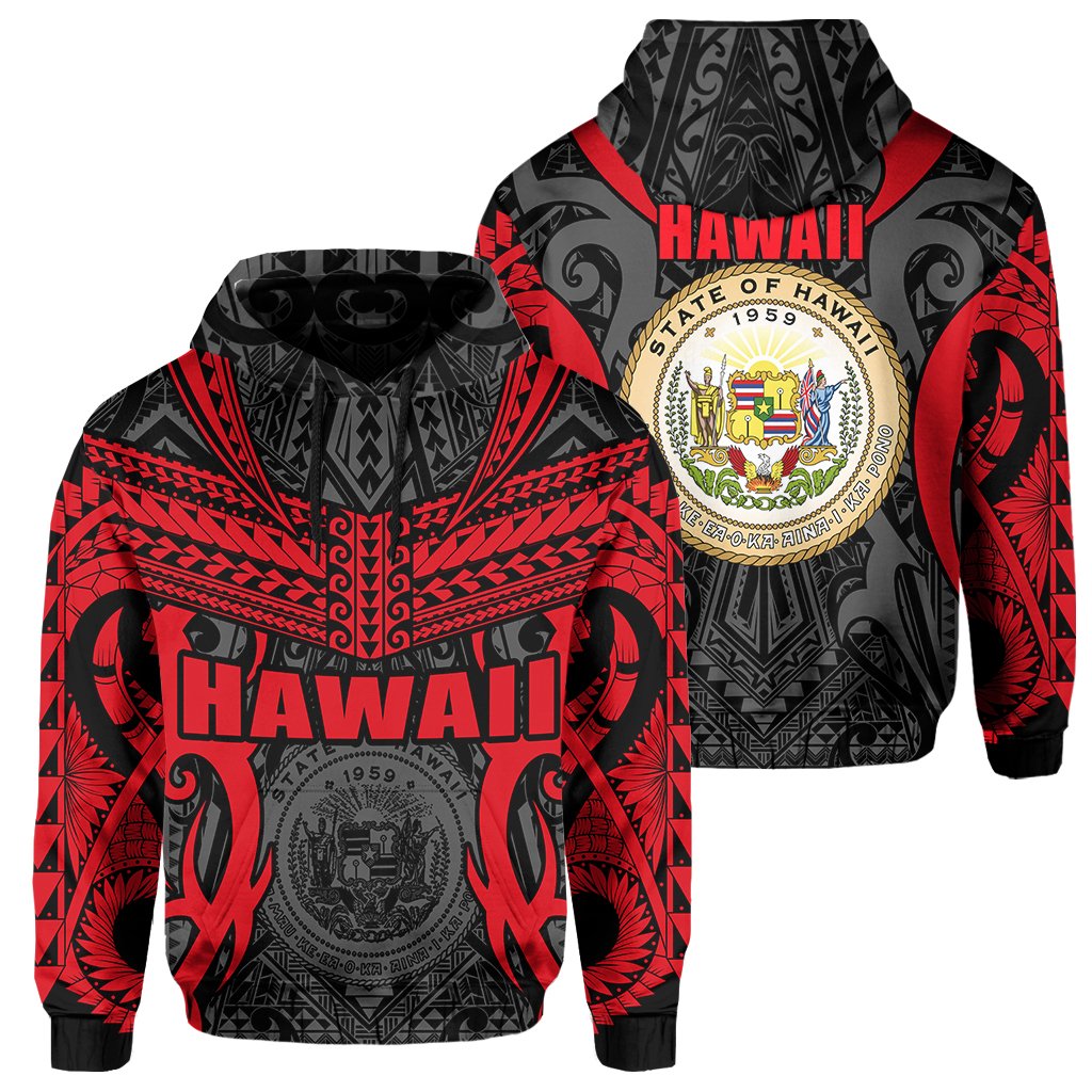 Hawaii Polynesian Tribal Coat of Arms Hoodie Red Mark Style Unisex Red - Polynesian Pride