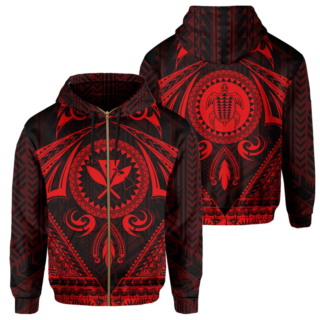 Polynesian Kakau Kanaka Turtle Map Hawaii Zip Hoodie Circle Style Red Unisex Red - Polynesian Pride