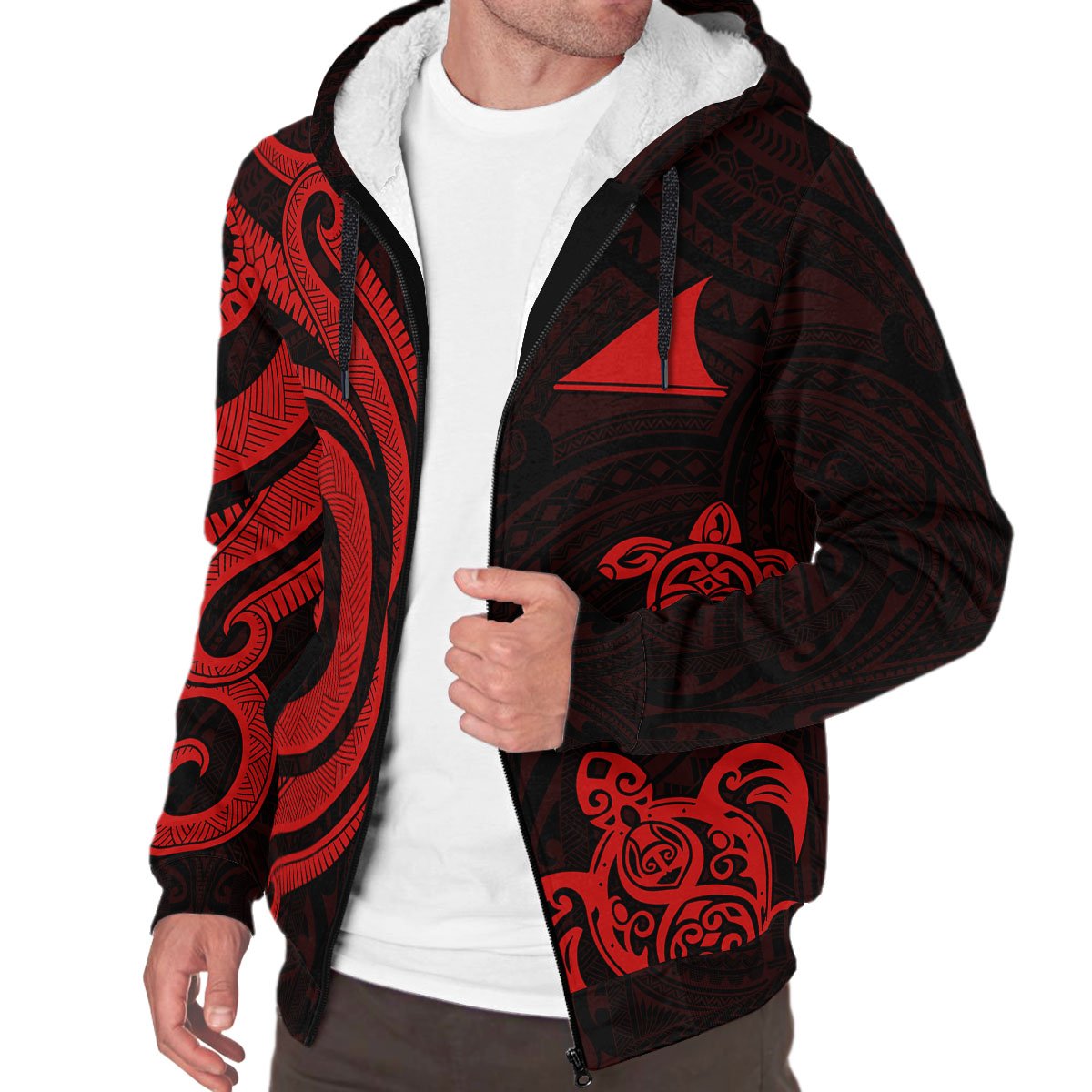 Tokelau Sherpa Hoodie - Red Tentacle Turtle - Polynesian Pride