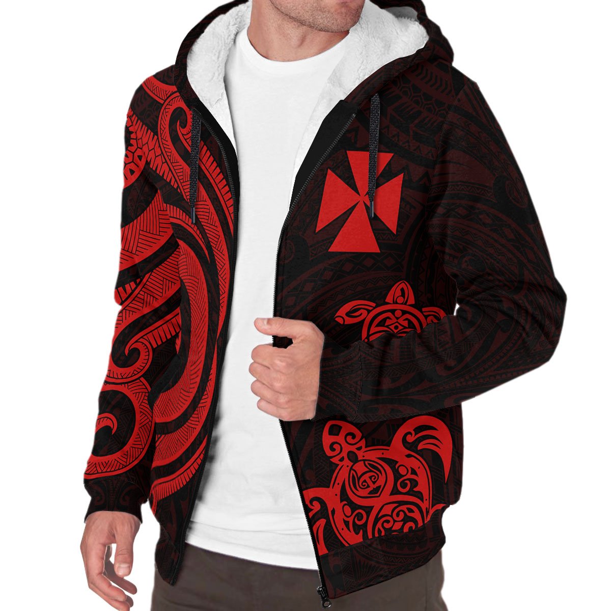 Wallis and Futuna Sherpa Hoodie - Red Tentacle Turtle - Polynesian Pride
