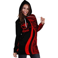 Hawaii Women's Hoodie Dress - Red Polynesian Tentacle Tribal Pattern - Polynesian Pride