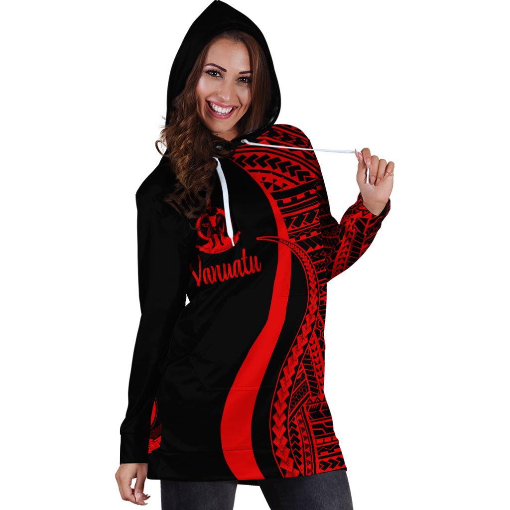 Vanuatu Women's Hoodie Dress - Red Polynesian Tentacle Tribal Pattern - Polynesian Pride