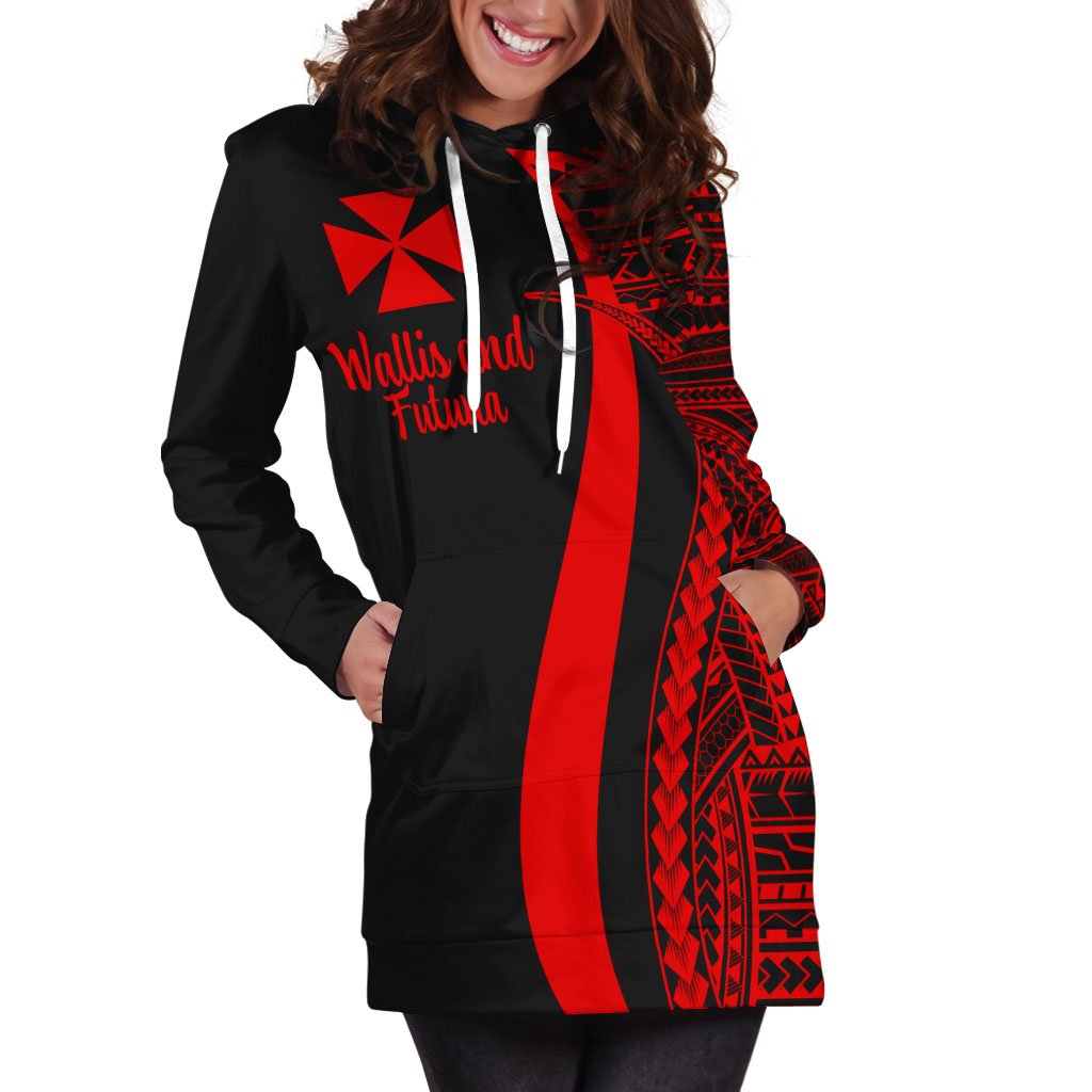 Wallis and Futuna Women's Hoodie Dress - Red Polynesian Tentacle Tribal Pattern - Polynesian Pride