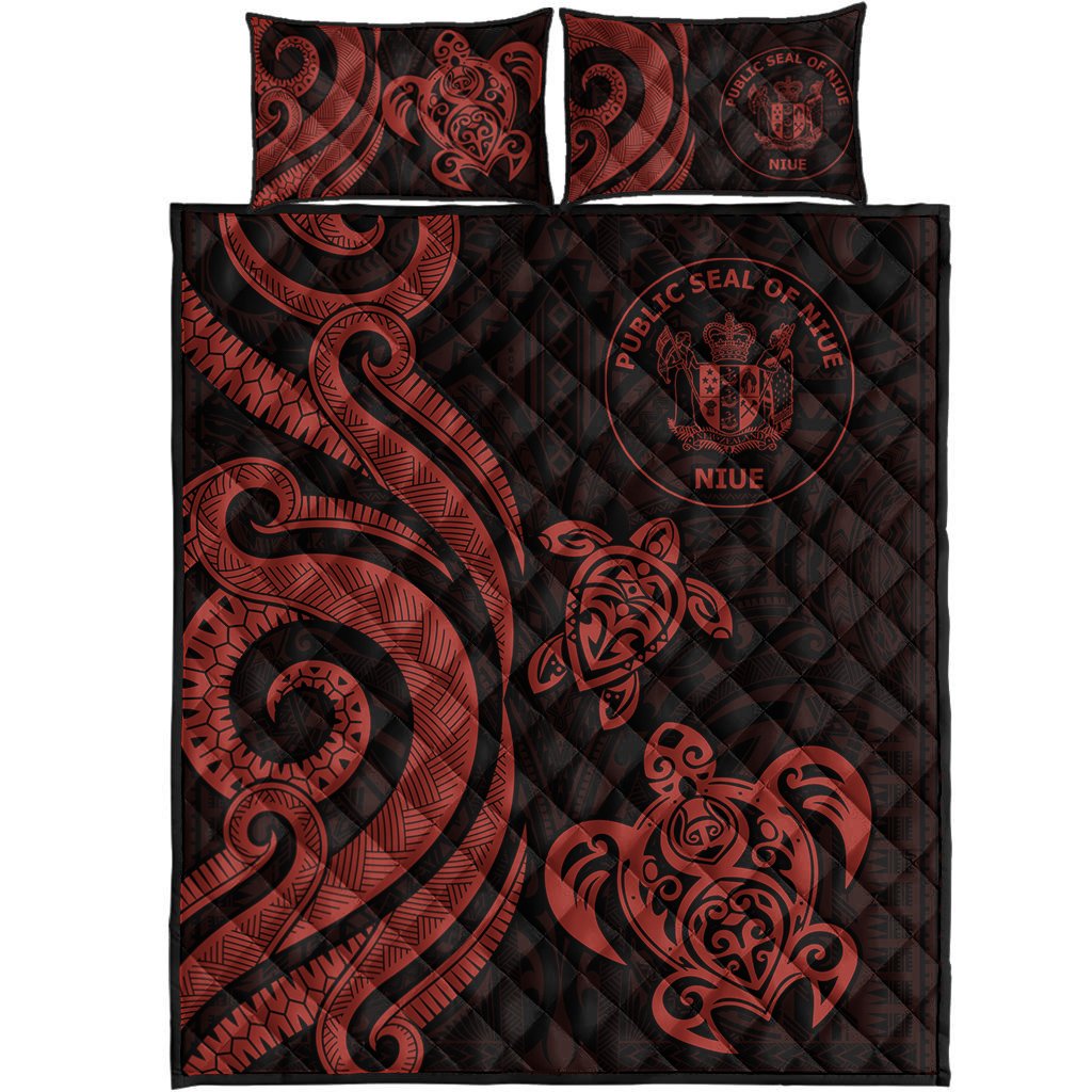 Niue Quilt Bed Set - Red Tentacle Turtle - Polynesian Pride