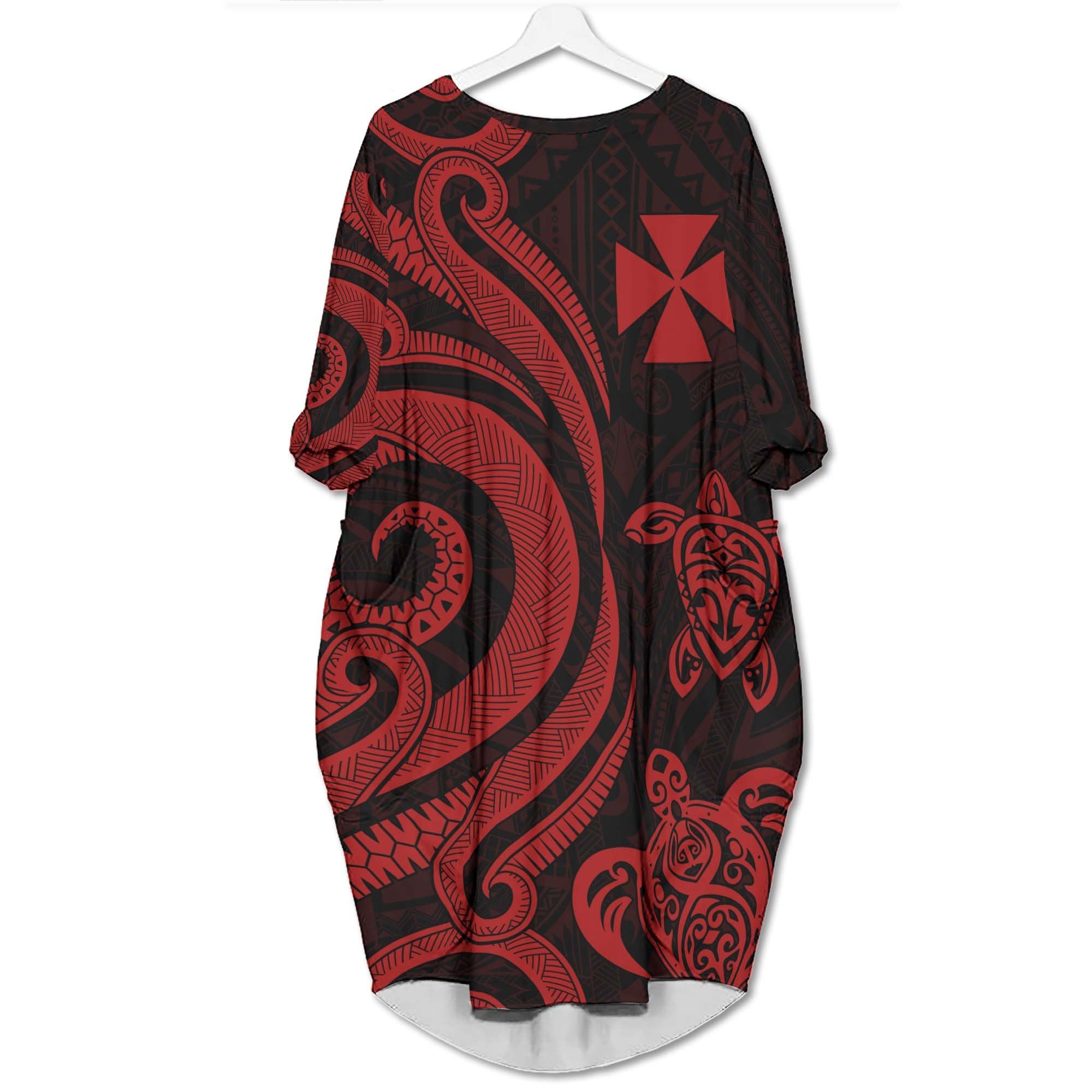 Wallis and Futuna Batwing Pocket Dress - Red Tentacle Turtle Women Red - Polynesian Pride