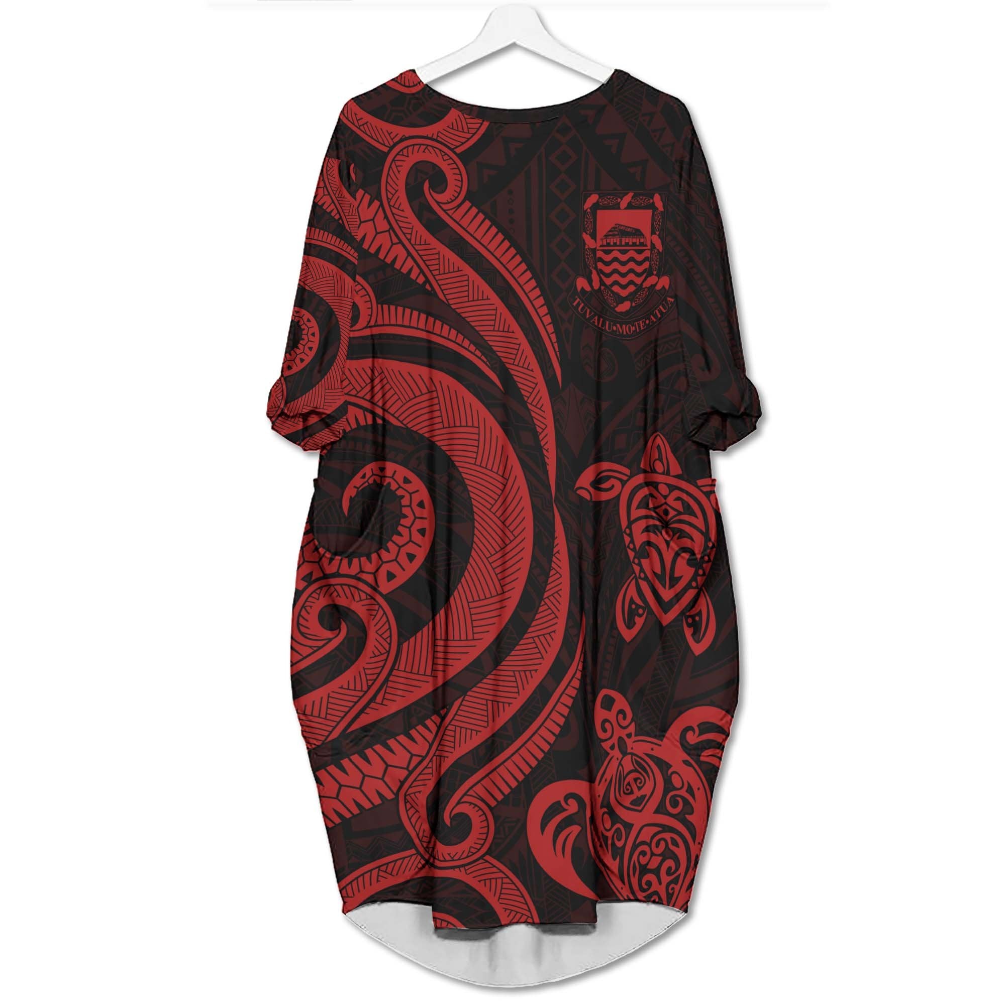 Tuvalu Batwing Pocket Dress - Red Tentacle Turtle Women Red - Polynesian Pride