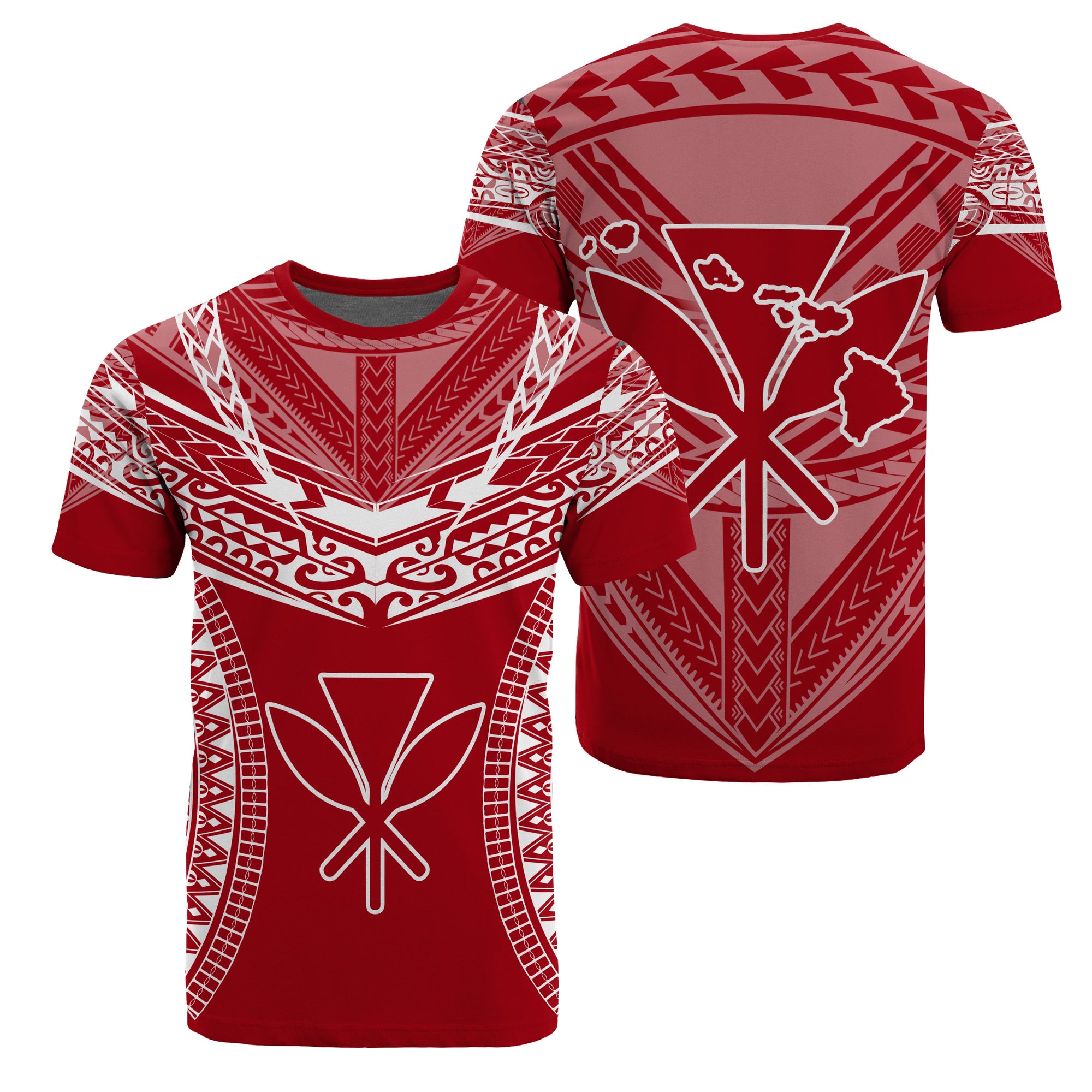 Hawaiian Kanaka Map Football Jersey T Shirt Red and White Roger Style Unisex Red - Polynesian Pride