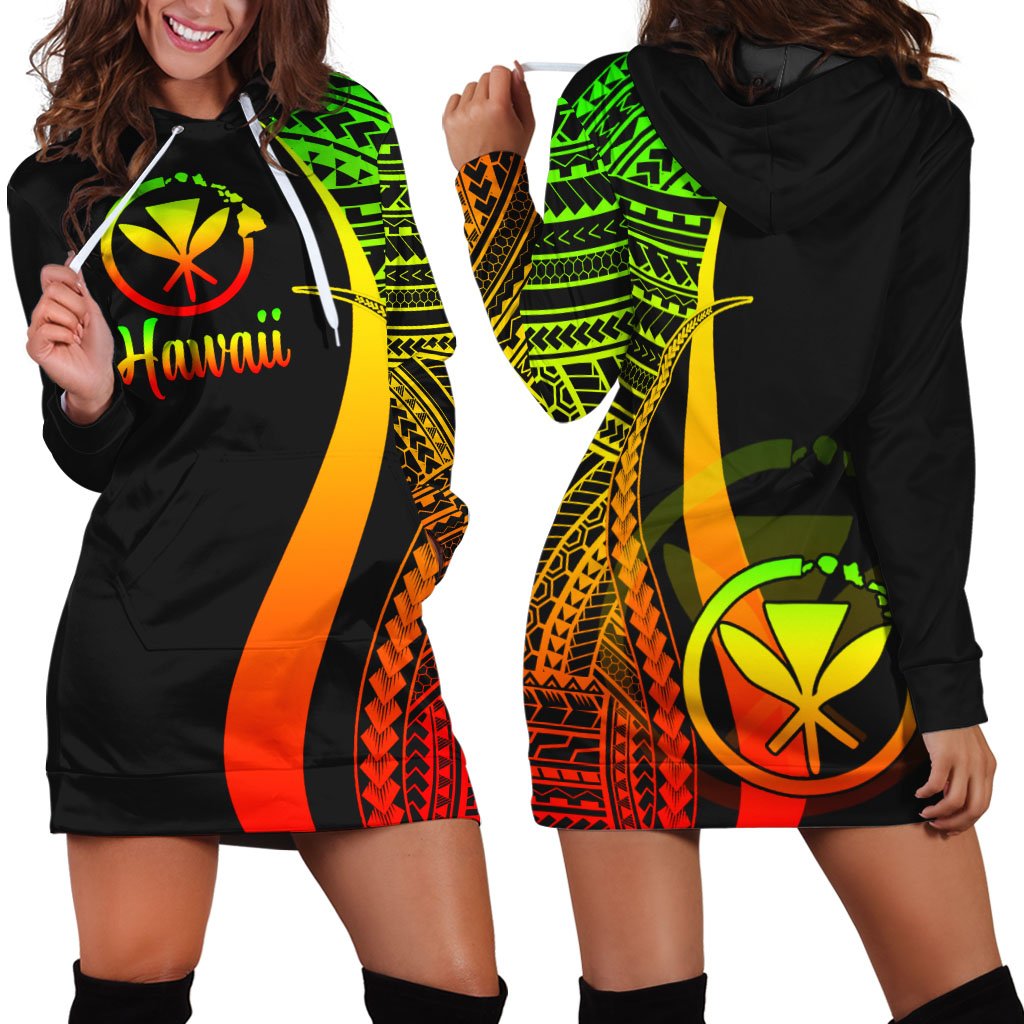 Hawaii Women's Hoodie Dress - Reggae Polynesian Tentacle Tribal Pattern Reggae - Polynesian Pride