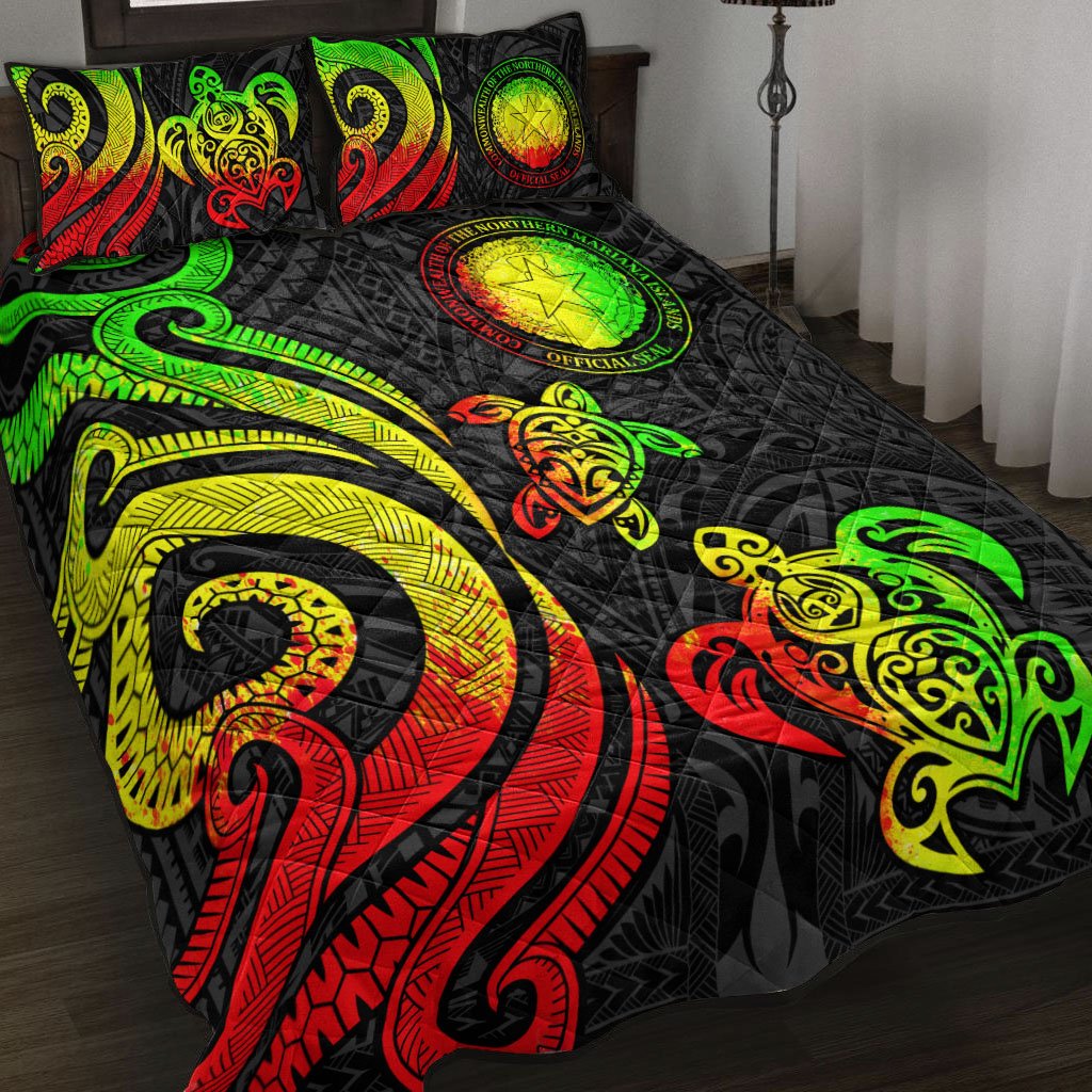 Northern Mariana Islands Quilt Bed Set - Reggae Tentacle Turtle Art - Polynesian Pride