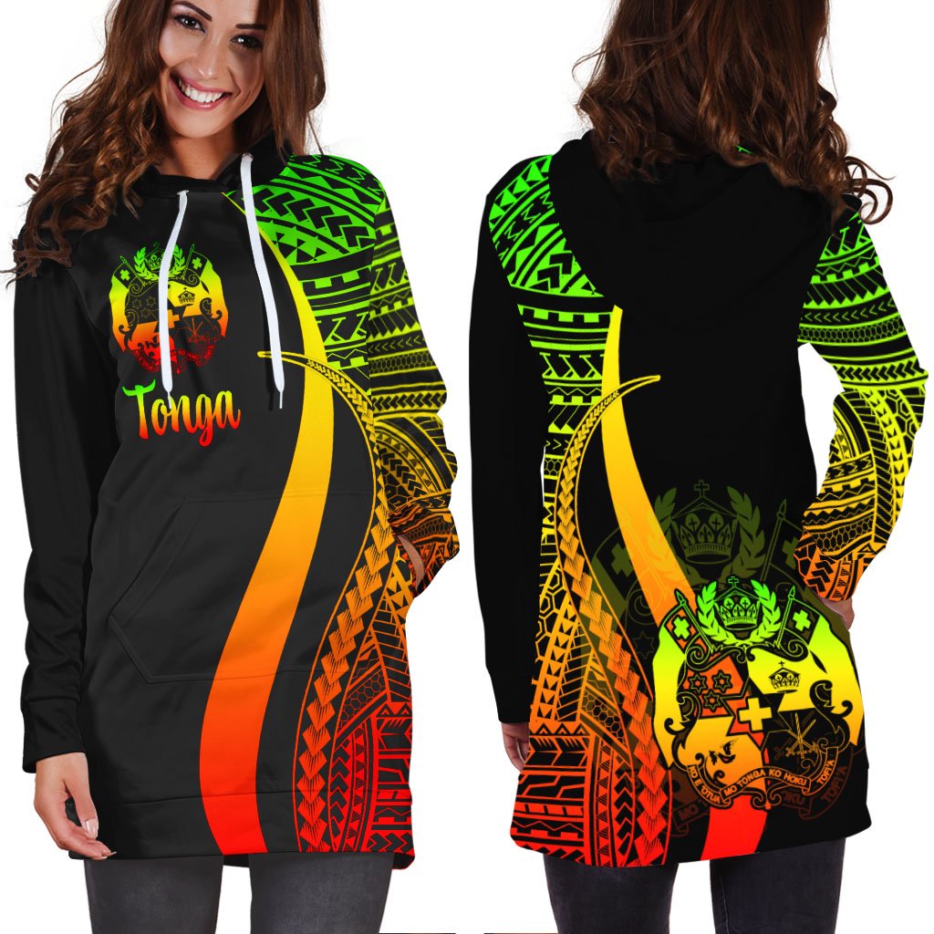 Tonga Women's Hoodie Dress - Reggae Polynesian Tentacle Tribal Pattern - Polynesian Pride