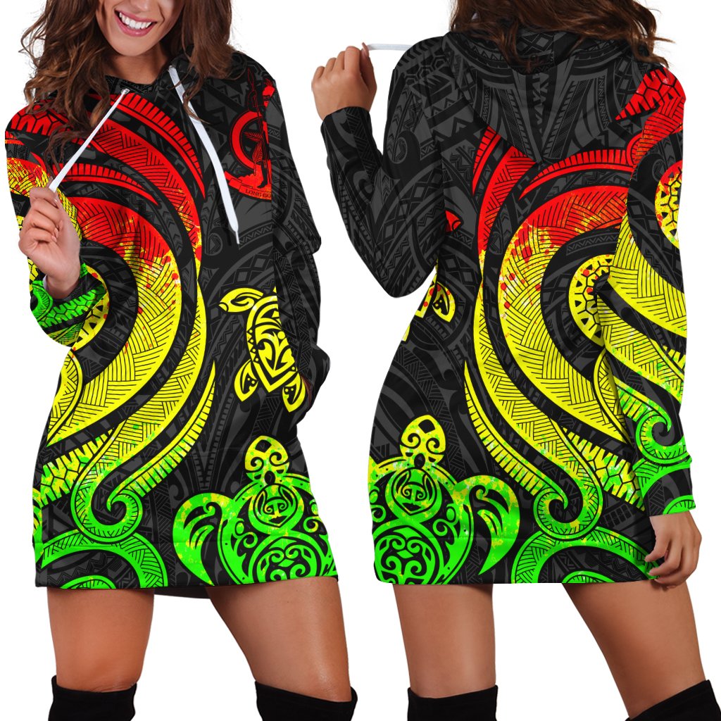 Vanuatu Women Hoodie Dress - Reggae Tentacle Turtle Reggae - Polynesian Pride